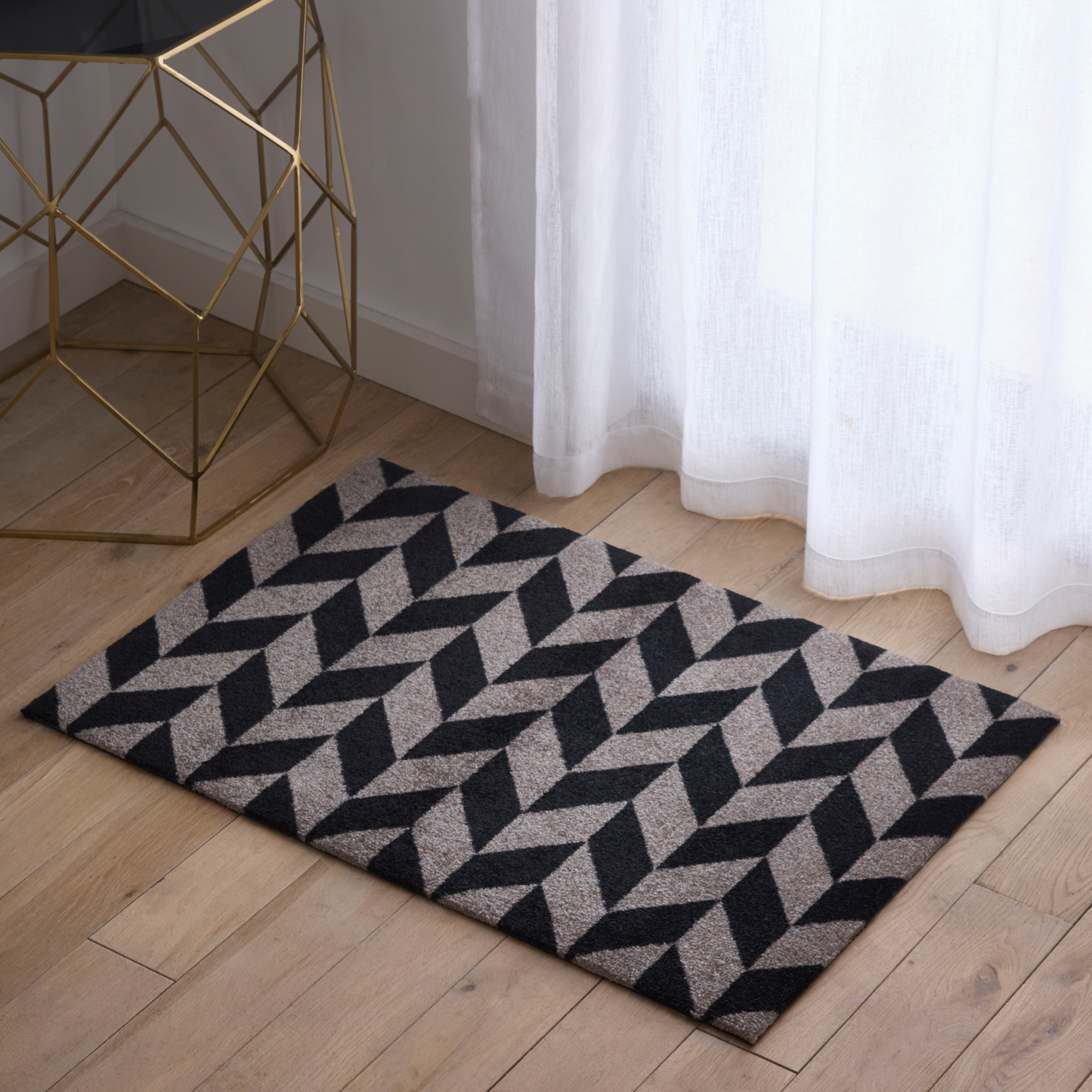 Herringbone Doormat - Black & Mink